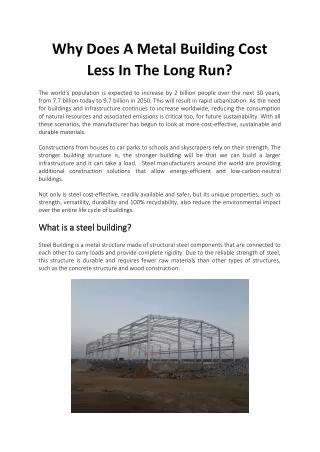 Why Does A Metal Building Cost Less In The Long Run - Bansal Roofing