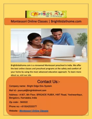 Montessori Online Classes | Brightkidathome.com