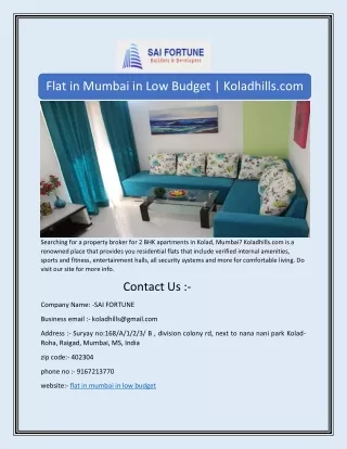 Flat in Mumbai in Low Budget | Koladhills.com
