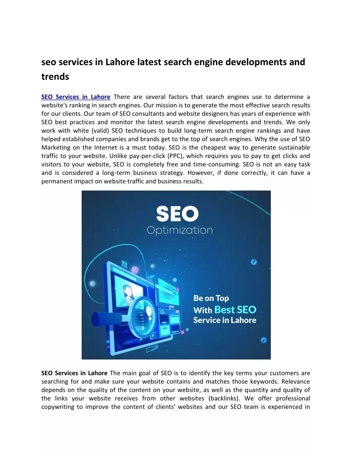 seo services in lahore latest search engine