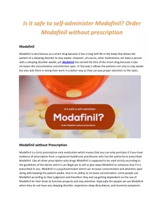 Is it safe to self-administer Modafinil? Order Modafinil without prescription