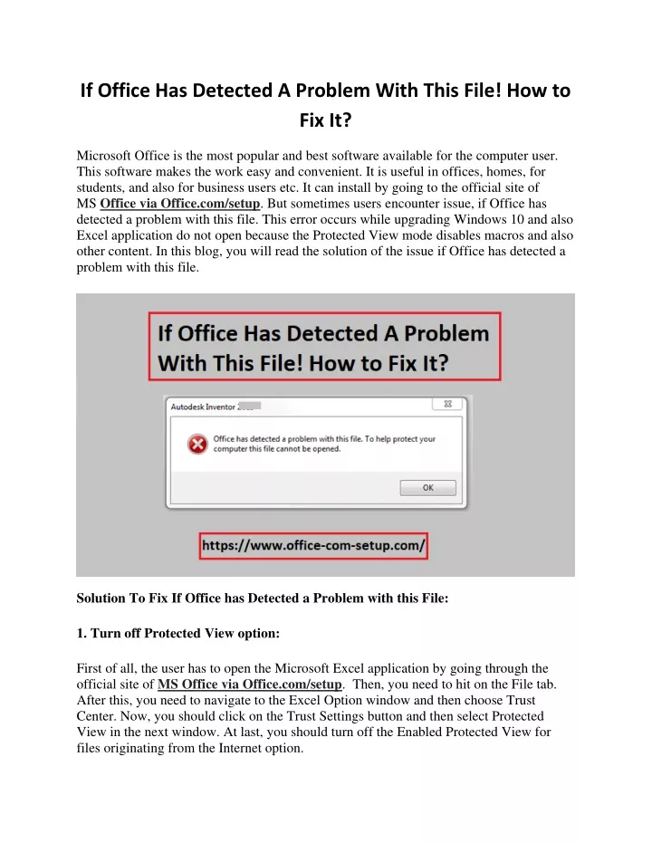 if office has detected a problem with this file