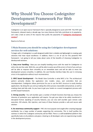 Why Should You Choose Codeigniter Development Framework For Web Development?
