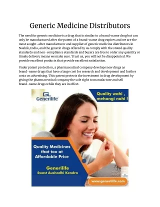 generic medicine distributors