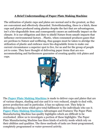 a brief understanding of paper plate making