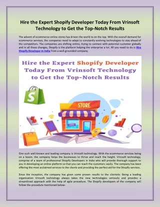 hire the expert shopify developer today from