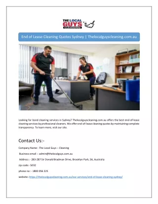 End of Lease Cleaning Quotes Sydney | Thelocalguyscleaning.com.au