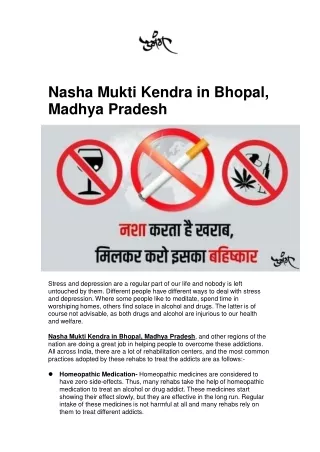 Nasha Mukti Kendra in Bhopal, Madhya Pradesh