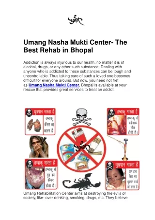 Umang Nasha Mukti Center- The Best Rehab in Bhopal