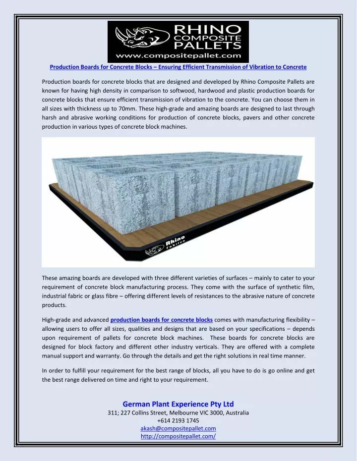 production boards for concrete blocks ensuring