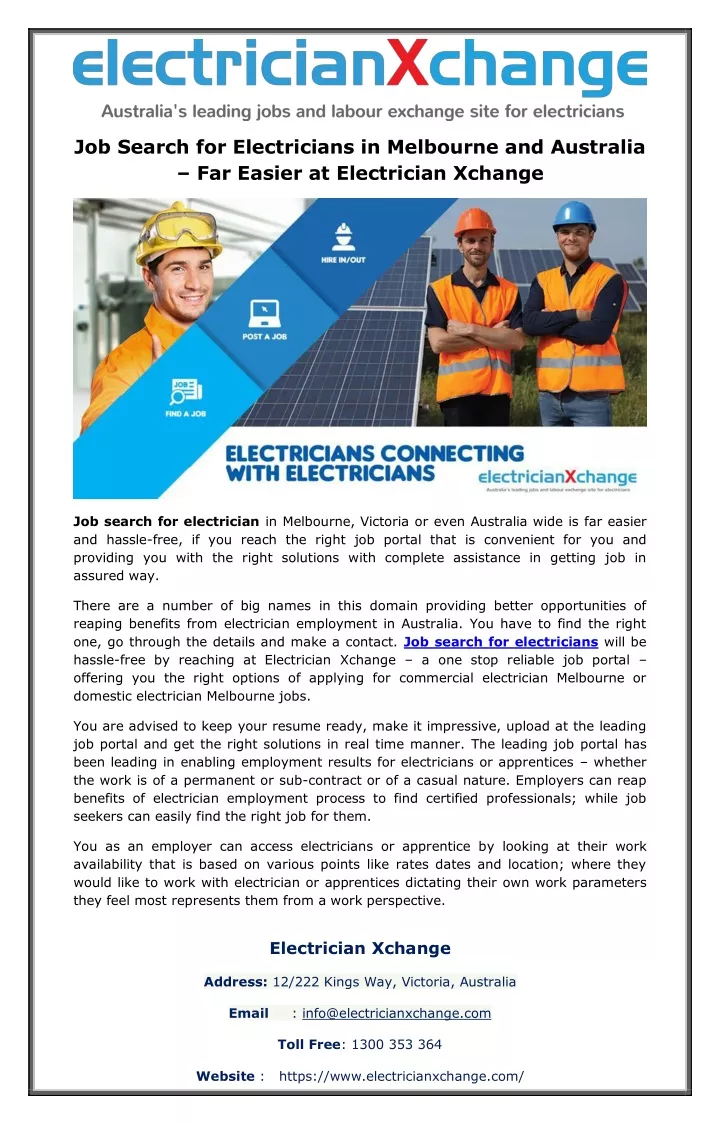 job search for electricians in melbourne