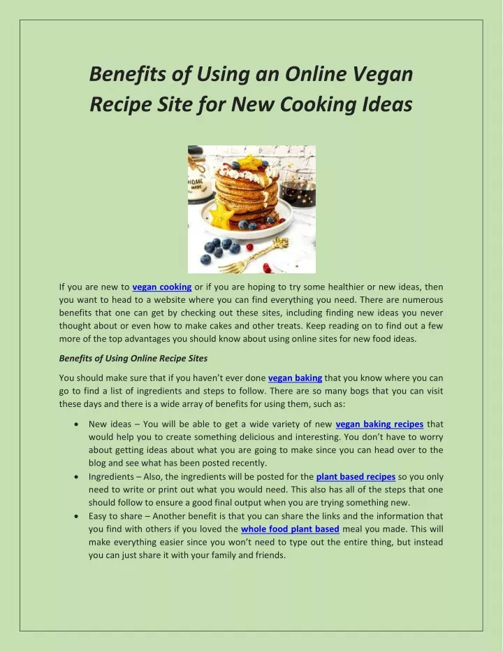 benefits of using an online vegan recipe site