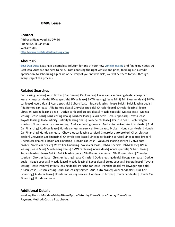 PPT BMW Lease PowerPoint Presentation, free download ID10445322