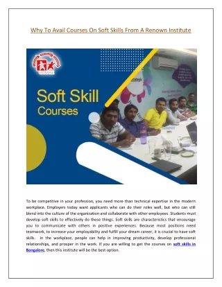 why to avail courses on soft skills from a renown