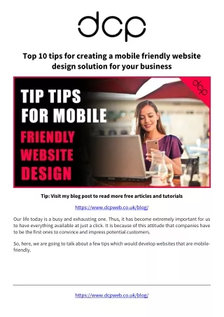 Top 10 tips for creating a mobile friendly website design solution for your business