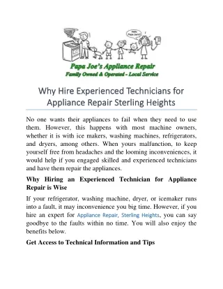 Why Hire Experienced Technicians for Appliance Repair Sterling Heights