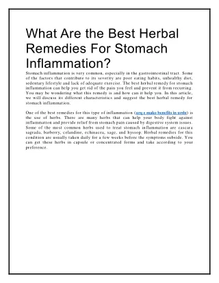 what are the best herbal remedies for stomach
