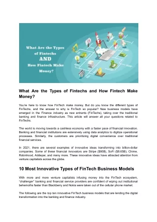what are the types of fintechs and how fintech
