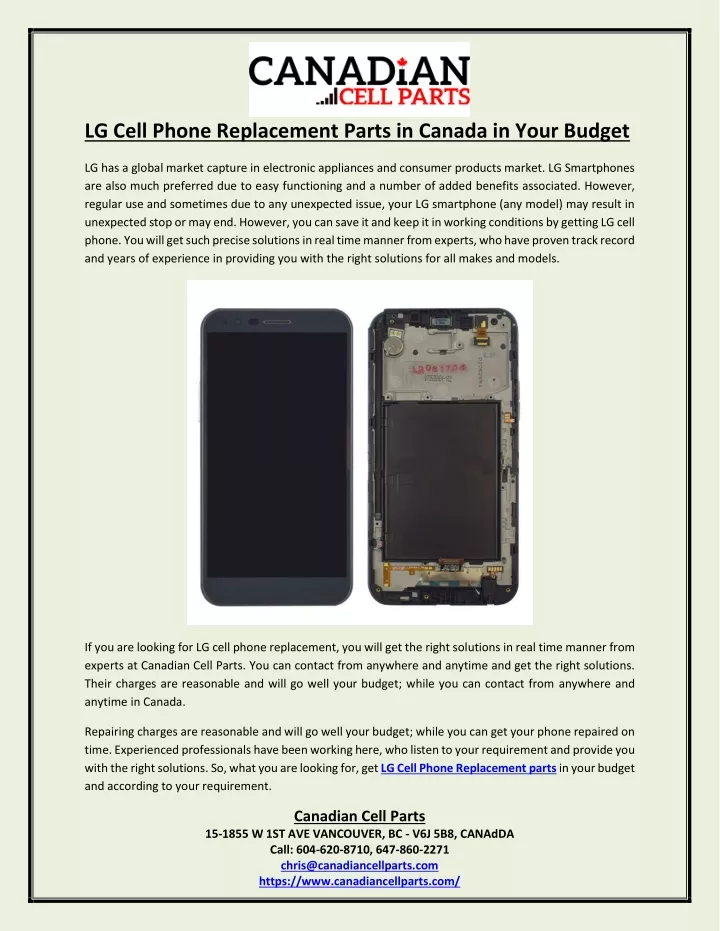 lg cell phone replacement parts in canada in your