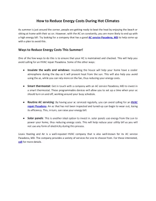 How to Reduce Energy Costs During Hot Climates