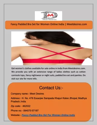 Fancy Padded Bra Set for Women Online India | Meetdesires.com