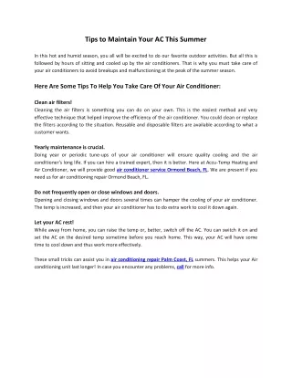 Tips to Maintain Your AC This Summer
