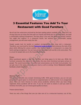3 Essential Features You Add To Your Restaurant with Good Furniture