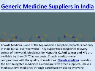 Generic Medicines Suppliers in India