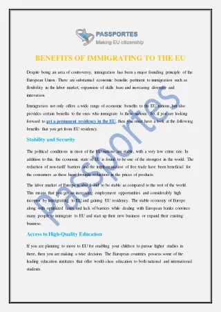 BENEFITS OF IMMIGRATING TO THE EU