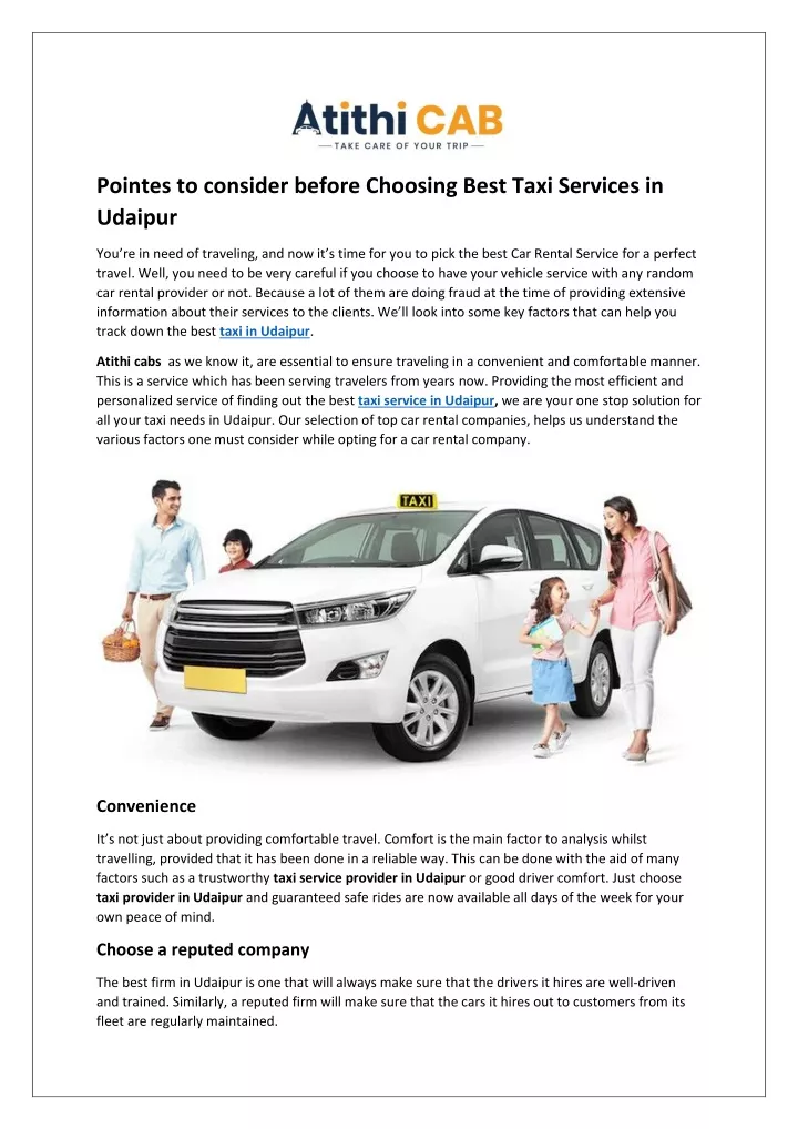 pointes to consider before choosing best taxi