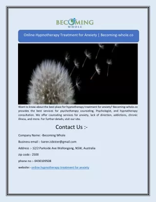 Online Hypnotherapy Treatment for Anxiety | Becoming-whole.co