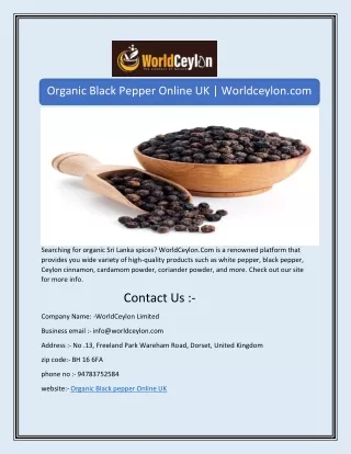 Organic Black Pepper Online UK | Worldceylon.com