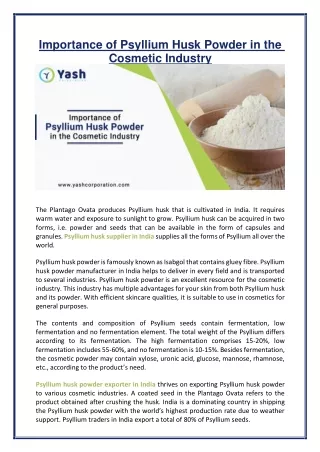 The importance of Psyllium Husk Powder in the Cosmetic Industry