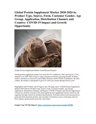 Global Protein Supplement Market 2020-2026 by Product Type, Source, Form, Customer Gender, Age Group, Application, Distr