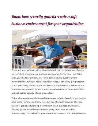 Know how security guards create a safe business environment for your organization