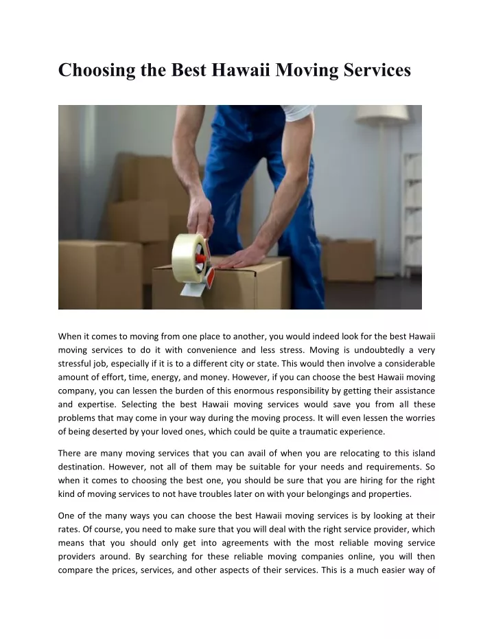 choosing the best hawaii moving services