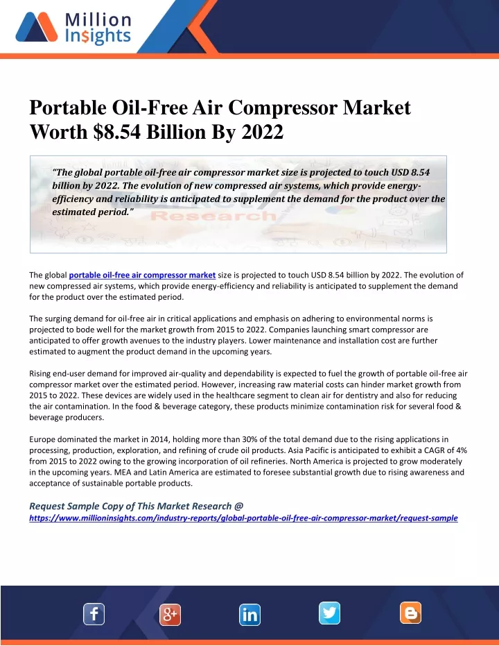 portable oil free air compressor market worth