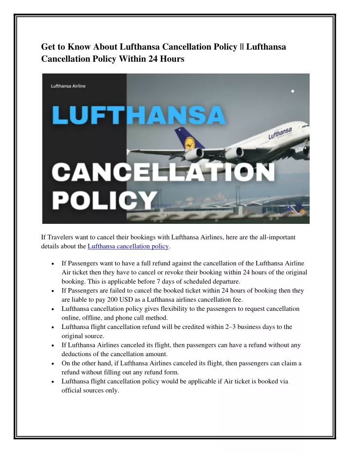 get to know about lufthansa cancellation policy
