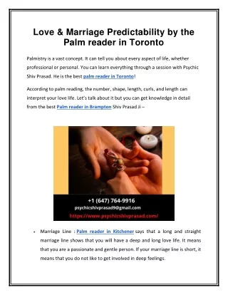 Love & Marriage Predictability by the Palm reader in Toronto