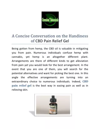 A Concise Conversation on the Handiness of CBD Pain Relief Gel