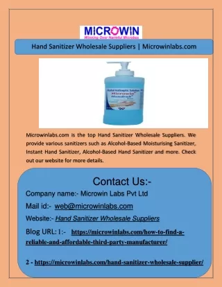 Hand Sanitizer Wholesale Suppliers | Microwinlabs.com