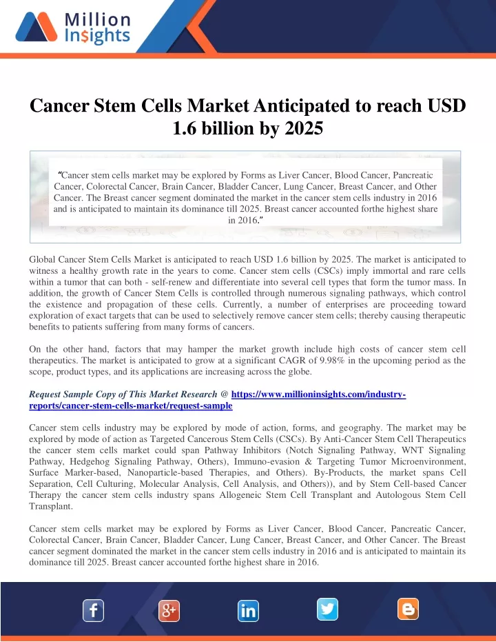 cancer stem cells market anticipated to reach