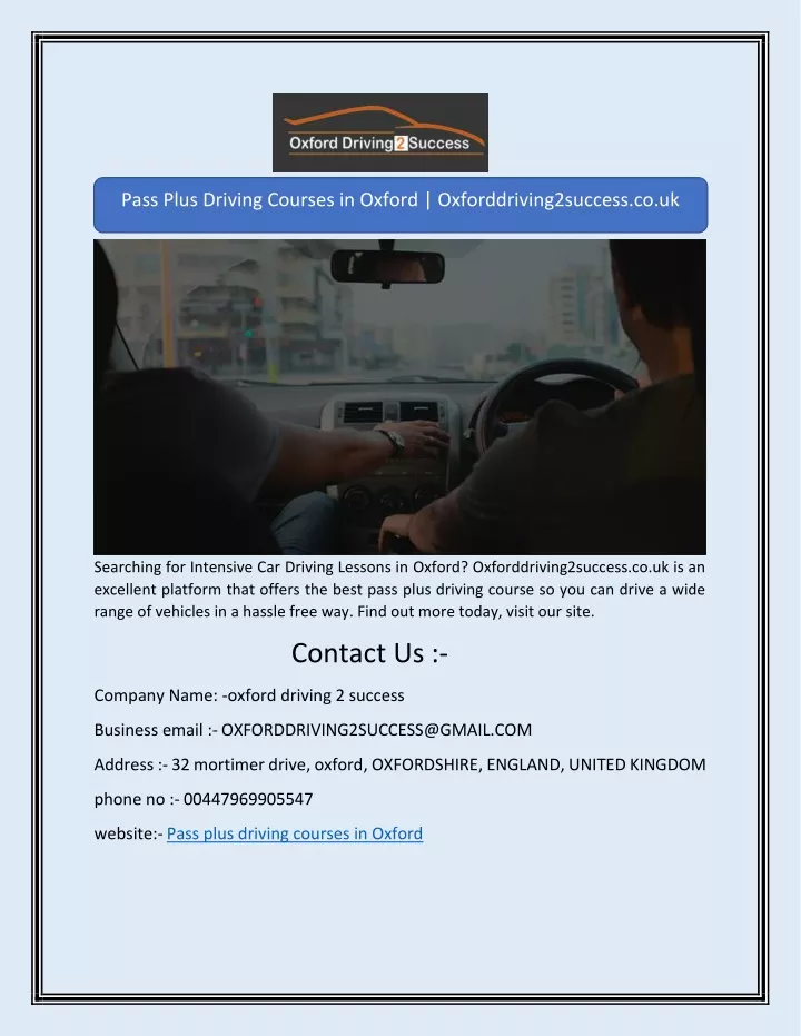 pass plus driving courses in oxford
