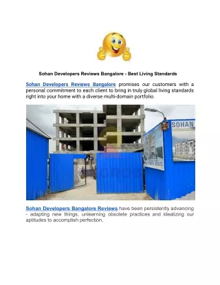 Sohan Developers Reviews Bangalore - Best Living Standards