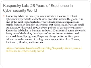 Kaspersky Lab: 23 Years of Excellence in Cybersecurity World