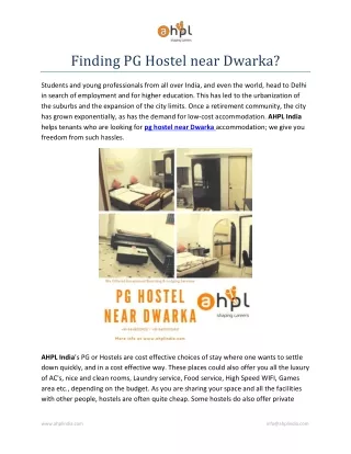 Finding PG Hostel near Dwarka?
