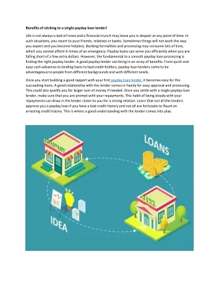 benefits of sticking to a single payday loan