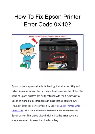 How to Fix Epson Printer Error Code 0X10 -(NEW)