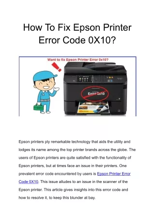 how to fix epson printer error code 0x10