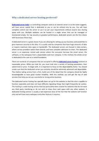 why a dedicated server hosting preferred